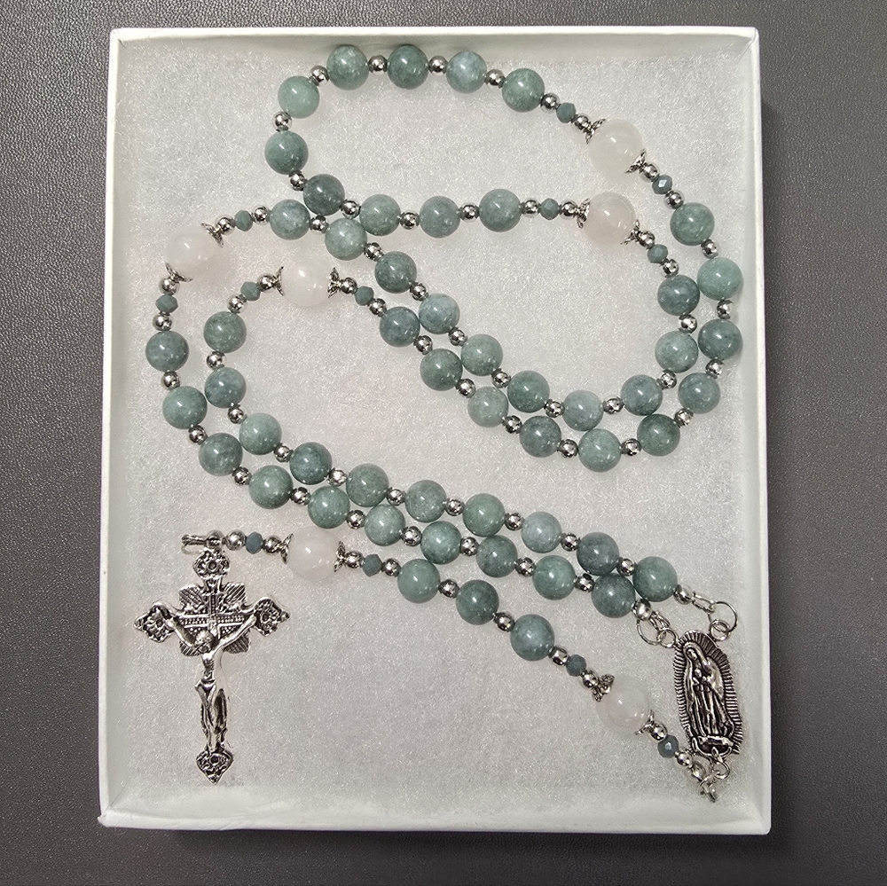 Large One Of A Kind Hand Crafted Rosary Made With Burmese And White Jade